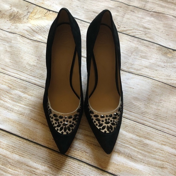 Tory Burch Black Delphine Jewel Embellished Pumps - Picture 8 of 9